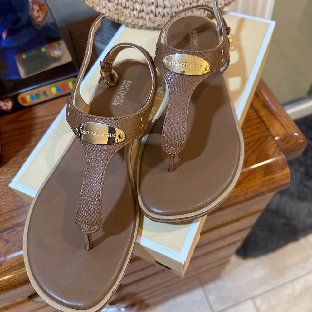 Michael Kors Brown Sandals with Gold Details